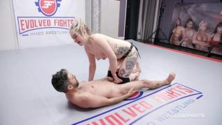 Evolved Fights Nude Wrestling has Kaiia Eve Dominating Jay West and Strapon Fucking him 12