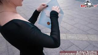 Slim German Girl with Black Hair and Natural Tits at Street Casting 2