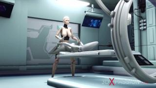 Sexy Sci-fi Female Android Plays with an Alien in the Surgery Room in the Space Station 8