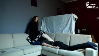 Light Trampling on her Submissive Boyfriend (foot Crushing, Foot Worship, Sexy Feet, Czech Soles) 11