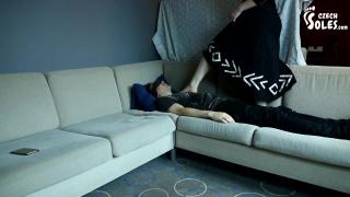 Light Trampling on her Submissive Boyfriend (foot Crushing, Foot Worship, Sexy Feet, Czech Soles) 6