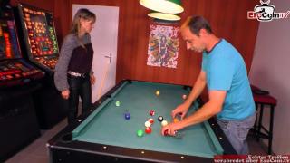 Slim Mature Bitch with Brown Hair and Beautiful Tits Fucked at the Pool Table 1