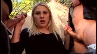 Horny Blonde Enjoy doing Handjob in Public on two Monster Cock 3