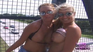 Risky Public Flashing with two Big Tit BFF's 10