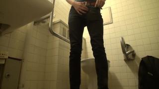 Cute Young Guy Gets Undressed in a Toilet to Finger his Asshole and get up Close to Blow his Load! 1