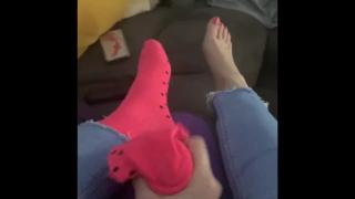 Amateur Sock Job Foot Job with Cum into Socks and Wearing them after Runnerbean87 10