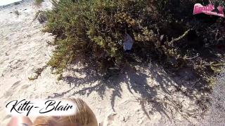 Secret Blowjob on a Public Beach on Vacation from Dirty Young Slut in Bikini 12