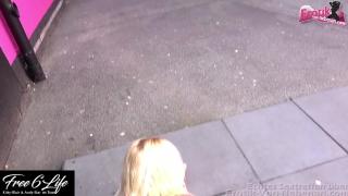 Slim Blonde makes Public Fuck and then Extreme Sperm Walk Topless through the City 6