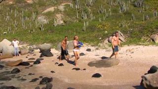 Blonde Anal Teen is with three Men on the Beach 1