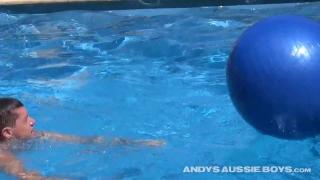 Australian Naked Jack Loves Playing Naked in the Pool with his Swiss Ball & Uncut Cock 1