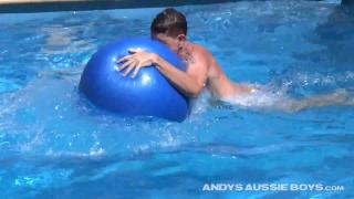 Australian Naked Jack Loves Playing Naked in the Pool with his Swiss Ball & Uncut Cock 2