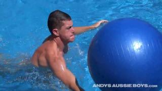 Australian Naked Jack Loves Playing Naked in the Pool with his Swiss Ball & Uncut Cock 3