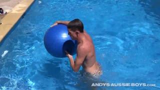 Australian Naked Jack Loves Playing Naked in the Pool with his Swiss Ball & Uncut Cock 4