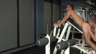 Blonde Man Gets his Big Dick Sucked at the Gym by Horny Dude 10