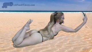 CFNM Dick Flashing Cumshot at the Beach with the Blonde in a Thong Bikini Norah Nova 1