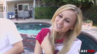 3-Way Porn - Blonde Cheerleader Fucked outside by two Guy 1