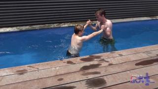 Aussies Larry & Vance Mess around Naked in the Pool before Hariy Arsed & Uncut Larry Shoots a Load 2