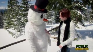 PublicHandjobs - Brandi De La Fey Strokes a Lonely Snowman 3