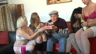 The Grandfather Celebrates with four Beautiful Sluts who get Fucked as he wants 2