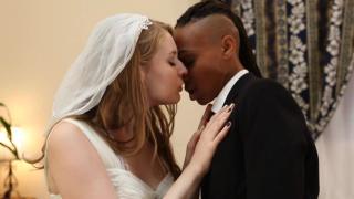 Newly Wed Lesbian Couple Fuck with Strapon 1