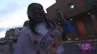 Hot Ebony Freak Spreads her Pussy at Mardi Gras 12