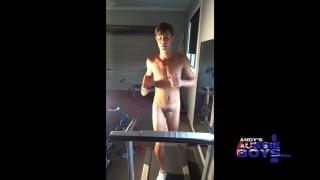 Big over Hang Foreskin Uncut Cock as Australian Freddie does his Naked Workout 12