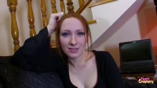 Beautiful Busty Redhead with Blue Eyes Gets Hard Fucked in her Tiny Holes 2