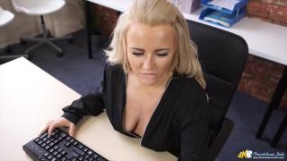 Cute Blonde in Office has Sexy Cleavage on Show 12