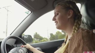 Pierced Redhead and Pigtailed Blonde Lick and Finger each other in the Car 1