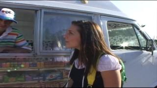 Two Beautiful Brunette Teens having Threesome with a Lucky Guy inside the Ice Cream Truck 1