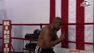 Hot Slut with Perfect Monster Tits having Interracial Sex in the Boxing Ring with a Black Guy 1