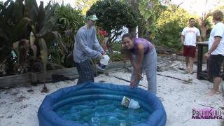 Back Yard Oil Wrestling with two Naked College Girls 3