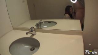 Pretty Japanese Babe Sucks a Man with Hairy Dick in the Bathroom POV 7