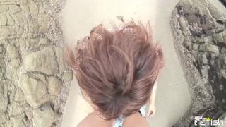 Busty Japanese Babe Blows a Hairy Cock POV by the Sea 7