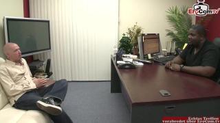 Skinny Black Haired Woman Shoot her first Casting on a Desk 1