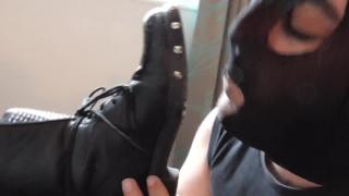 Lick ... from the Boots! Psycho Mistress Ronja`s Hard Foot Slave Training! 10