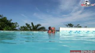 Skinny Blonde Teen with Small Tits Anal Fucked in the Pool 5