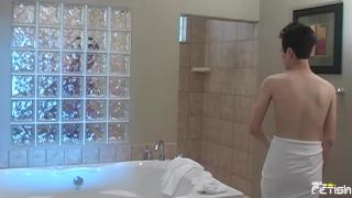 Handsome Guy Takes a Shower and Gets his Dick Sucked by a Dude who comes in Room 3