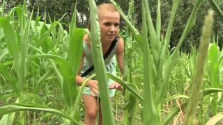 Two British Teens with Blonde Hair and Tight Pussy Dildoing each Other's Pussy in the Corn Field 1