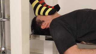 Teen Mistress Sock Smelling Footrest! 8