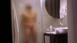 Mature Dude Filmed from outside while taking a Shower and Jerking off his Hard Cock 5
