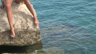 Edging Petite Blonde Teen is on the Sea Shore Giving the Naked Body to Hot Sun Double Penetration - 1