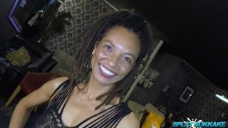 Lusty Ebony MILF Violette Loves Sucking Cock in her Debut Bukkake Party 1