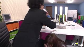 Japanese Employee Sucks her Boss Cock under the Desk while her Collegue is in the Office 6