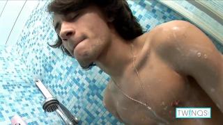 Bathroom Banging! Brunette Cock Stroker Cedric Gets Wet and Dildo Fucks in the Shower! 5