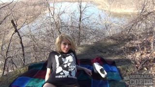 Teen beautiful Dildo Masturbates in Forest with a Nice View 1