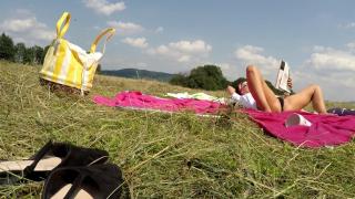 Hot Brunette Babe all Natural Big Ass Girl at Outdoors under Sun with her Friends Welcuming us Warm 6