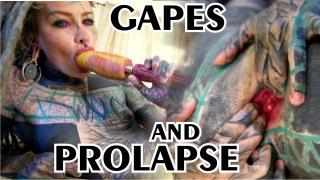 TATTOO Girl Masturbating, Fingering her Pussy and Ass, Fucks her ANAL with a Toy and GAPES Prolapse