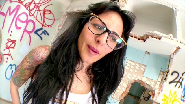 Tattooed Nerdy Latina with Glasses Rides a White Dick in an Abandoned Building - 1