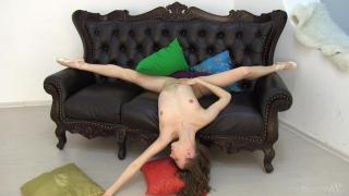 Flexible Ballerina Posing on the Black Leather Sofa - Full Video! 2